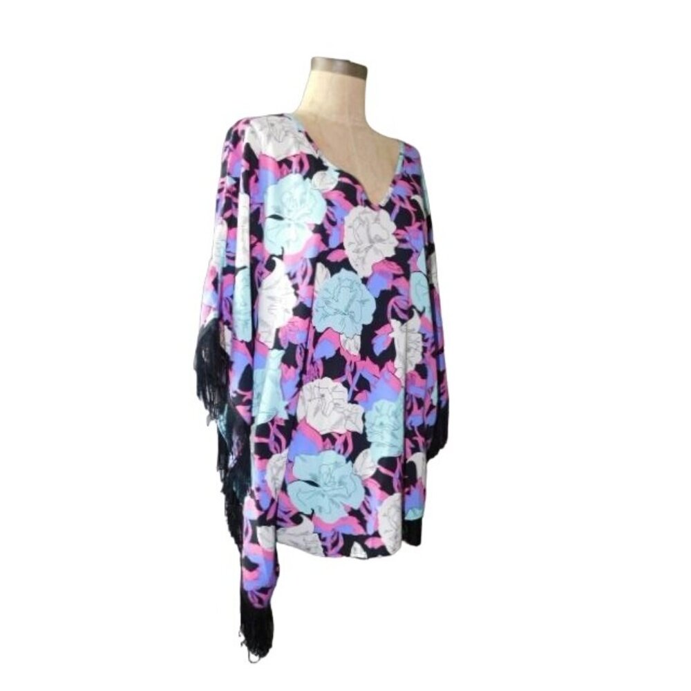 Nikki Poulos Size M/L Fringed Kimono Style Vneck Blouse Top - Picture 2 of 2